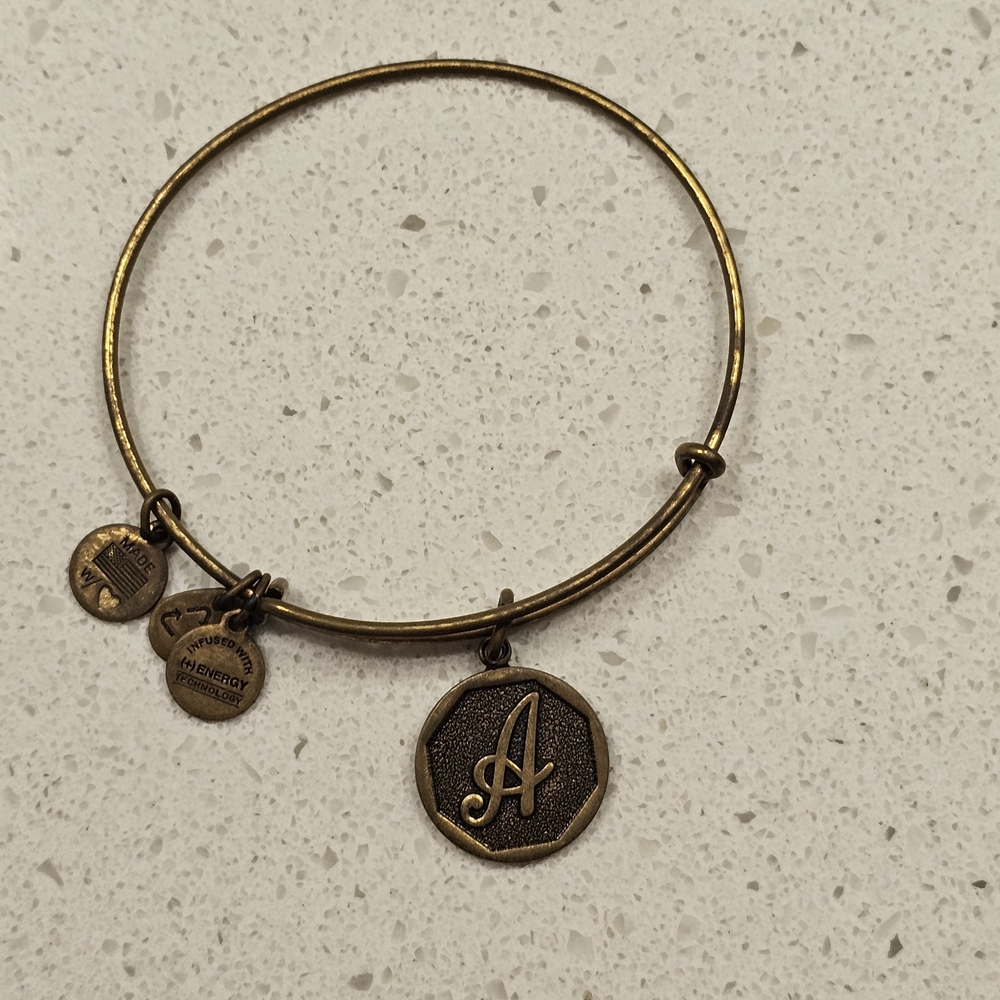 Alex and Ani Bronze-Tone Monogram 'A' Bangle Bracelet
